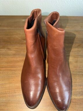Paul Green Chestnut Brown Leather Ankle Booties with Side Zip